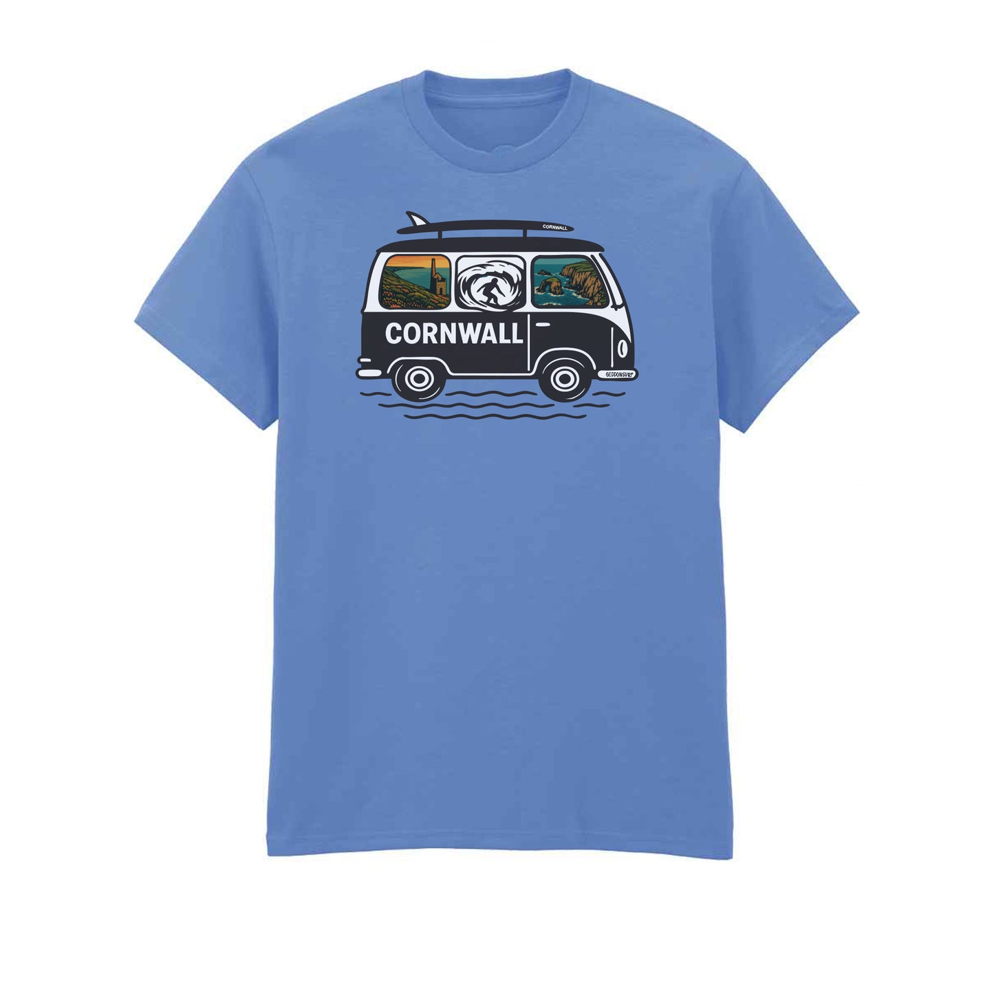 Cornwall Camper Van T-Shirt – Sunset Orange | Sennen Cove, Perranporth & Surf Design | GeddonSurf Unisex Cotton Tee