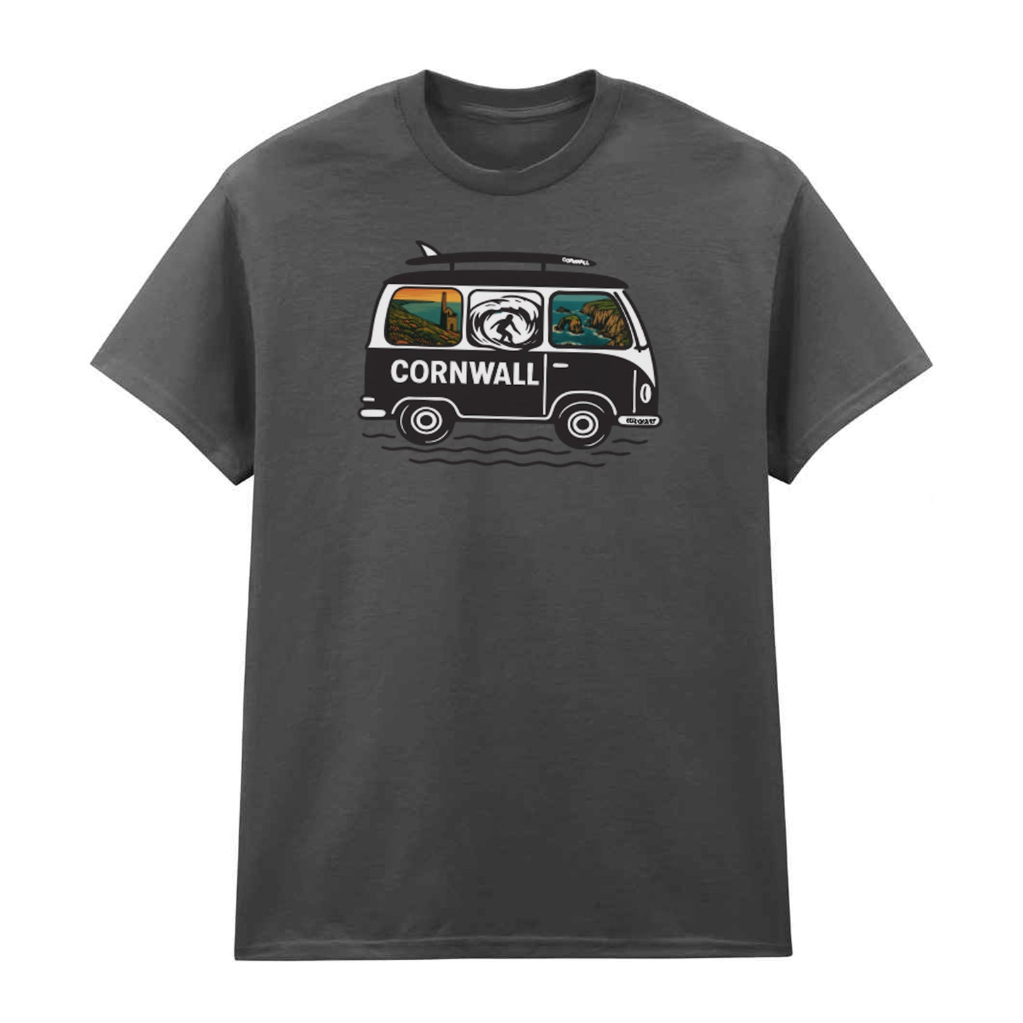 Cornwall Camper Van T-Shirt – Sunset Orange | Sennen Cove, Perranporth & Surf Design | GeddonSurf Unisex Cotton Tee