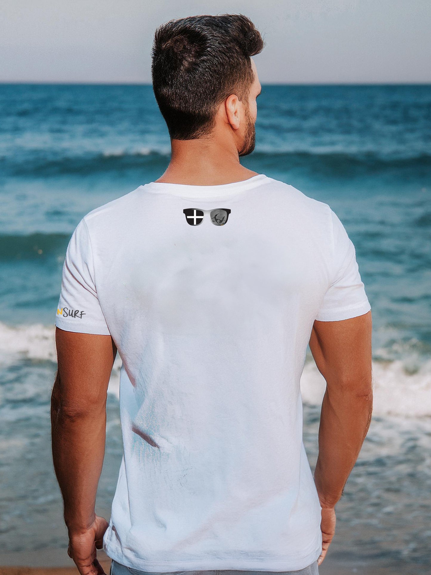 Cornish Surfer T-Shirt – Black & White Sunglasses Design with Cornish Flag | Sunnies & Shores Beachwear