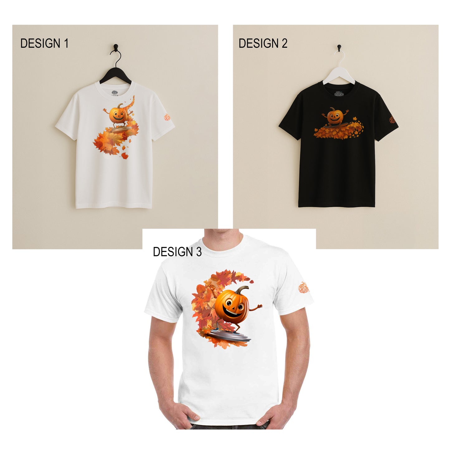 Pumpkin Surfing T-Shirt – Funny Halloween Top UK – Autumn Leaves Jack O’Lantern Tee